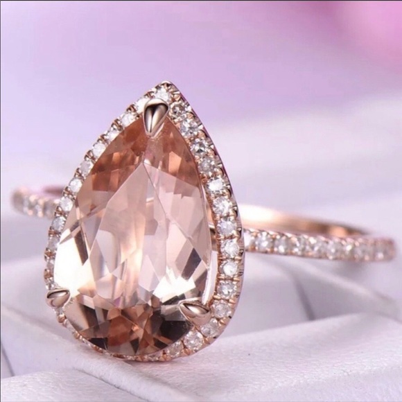 NEW💎6 Carat 18K Rose Gold Morganite Halo Ring - Picture 3 of 7